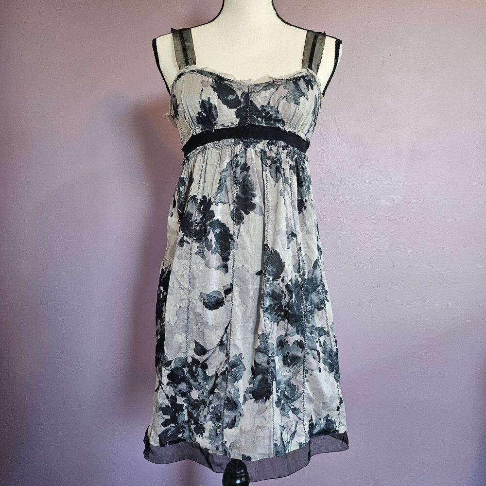 Ann Taylor LOFT Petites 2000s Floral Fairy Whimsygoth Boho Babydoll Mini Dress